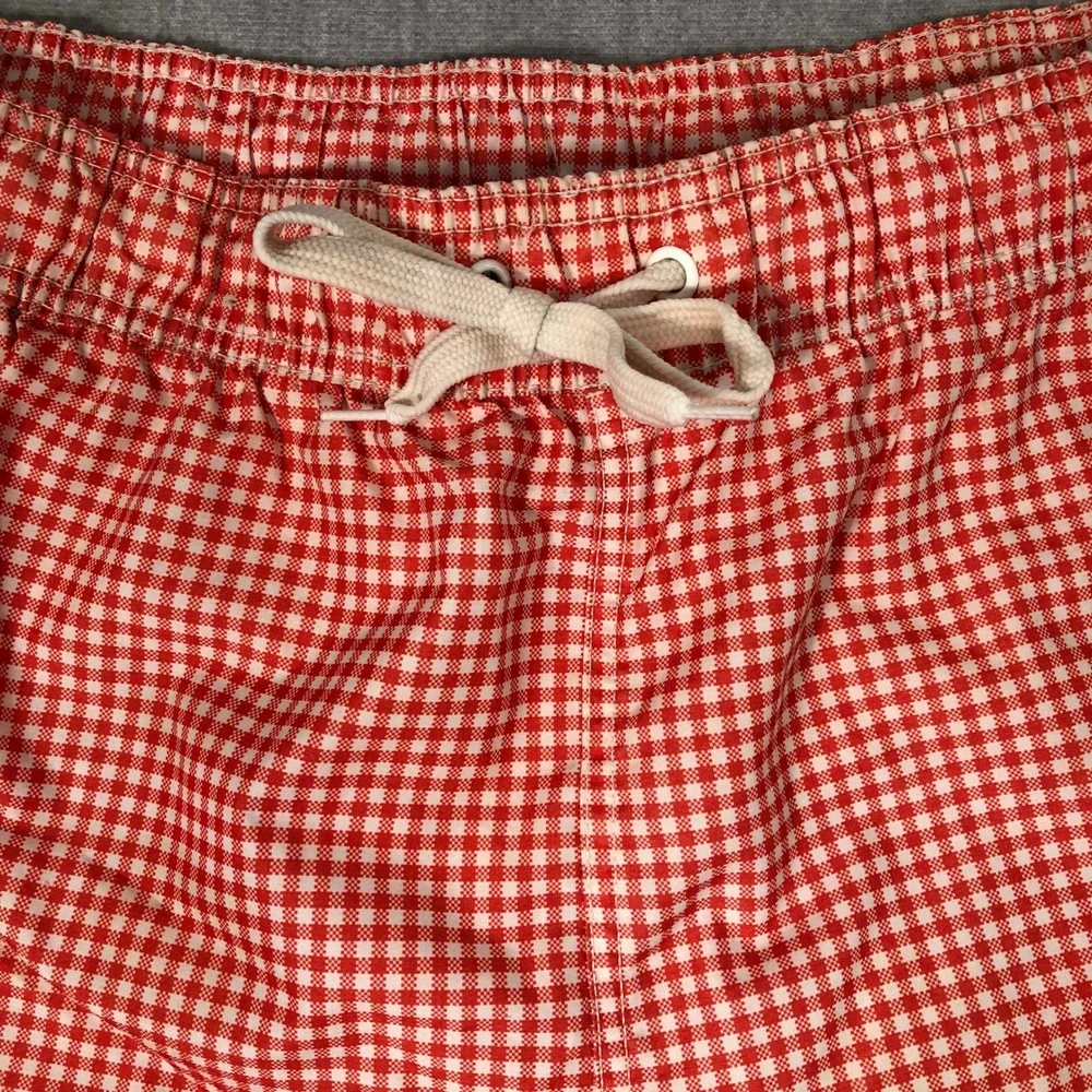 Kanu Surf Swim Trunks Mens XXL Red Gingham Checkered Board Shorts Mesh Lining